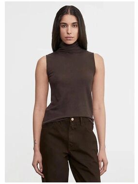 Enza Costa Mock Neck Top in Chocolate Brown